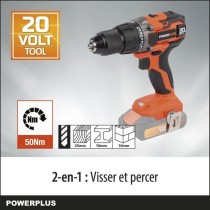 Perceuse visseuse sans fil 20V 50Nm - DUAL POWER POWDP15100 - Livrée