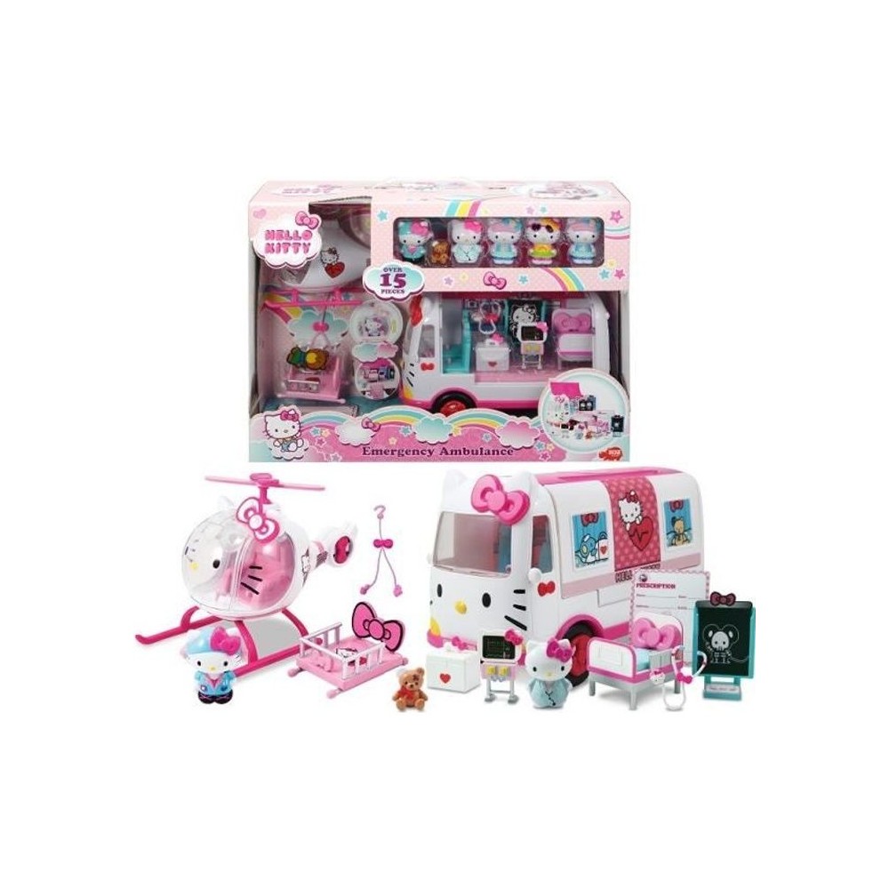 HELLO KITTY Playset De Secours avec Ambulance et Hélicoptere + 6 figurines