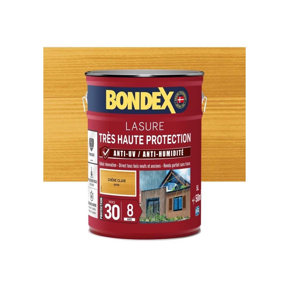 BONDEX - LASURE 8 ans - Indice 30 - Chene Clair - Satin - 5L