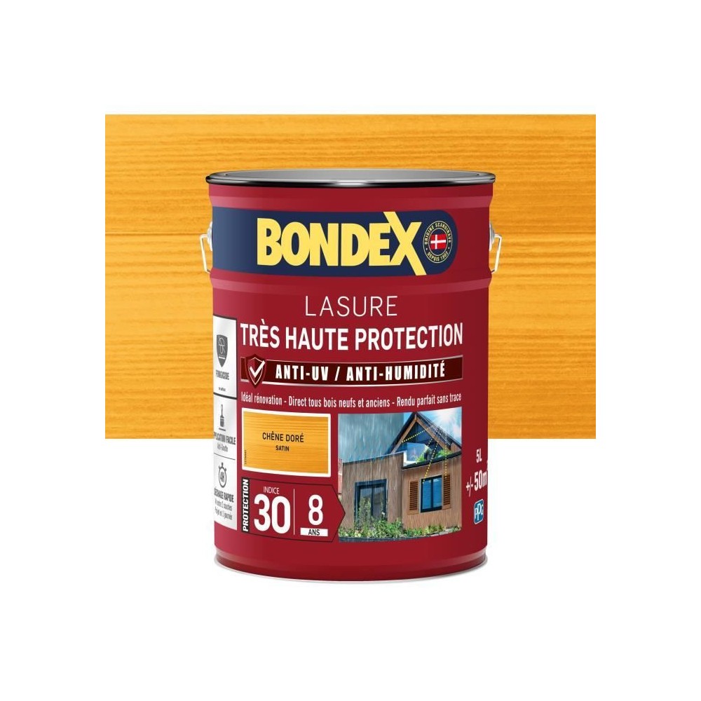 BONDEX - Lasure 8 ans - Indice 30 - Chene Doré - Satin - 5L