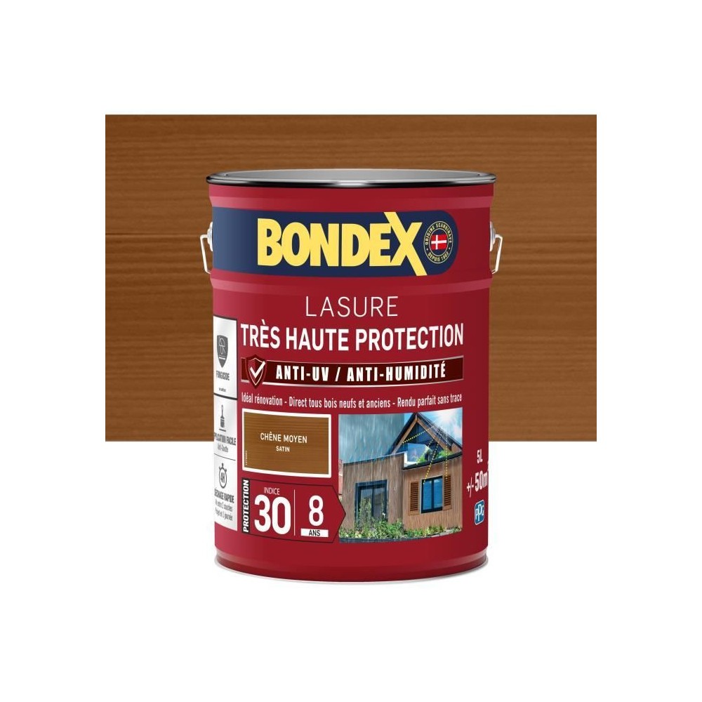 BONDEX - Lasure 8 ans - Indice 30 - Chene Moyen - Satin - 5L