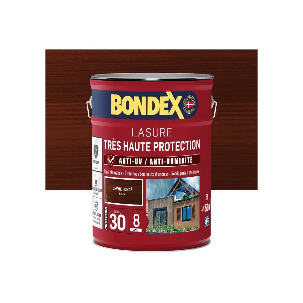 BONDEX - Lasure 8 ans - Indice 30 - Chene Foncé - Satin - 5L