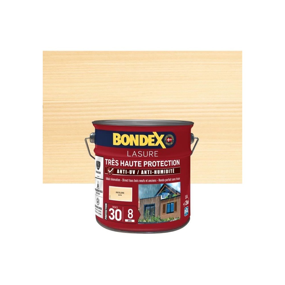 BONDEX - Lasure 8 ans - Indice 30 - Incolore - Satin - 2,5L