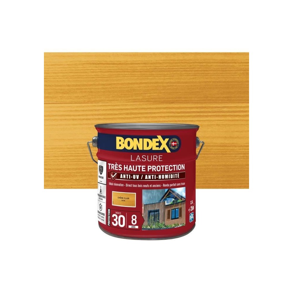 BONDEX - LASURE 8 ans - Indice 30 - Chene Clair - Satin - 2,5L