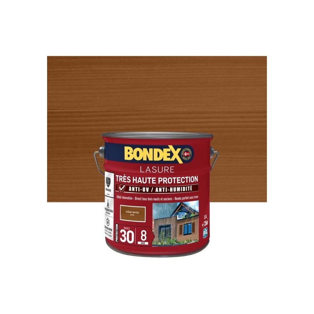 BONDEX - Lasure 8 ans - Indice 30 - Chene Moyen - Satin - 2,5L