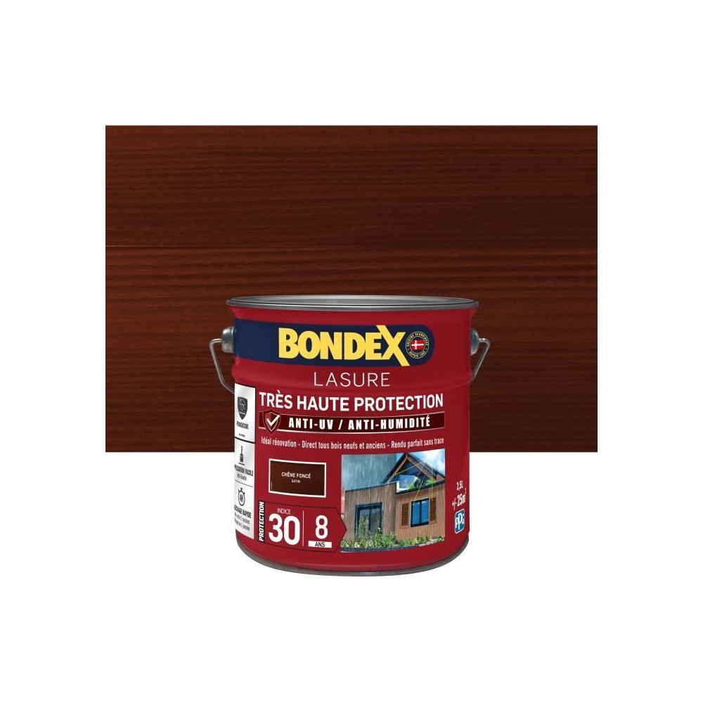 BONDEX - Lasure 8 ans - Indice 30 - Chene Foncé - Satin - 2,5L