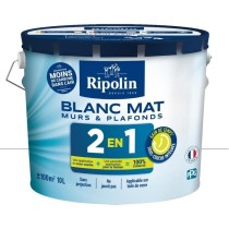 RIPOLIN MUR ET PLAFOND BI COUCHE 2EN1 ACRYL BLANC MAT 10 L