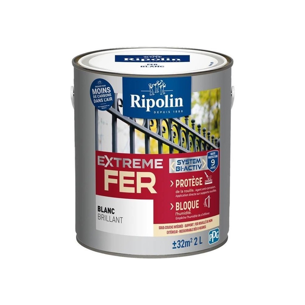 Peinture fer - RIPOLIN - 396027 - Blanc - Brillant - 2 L