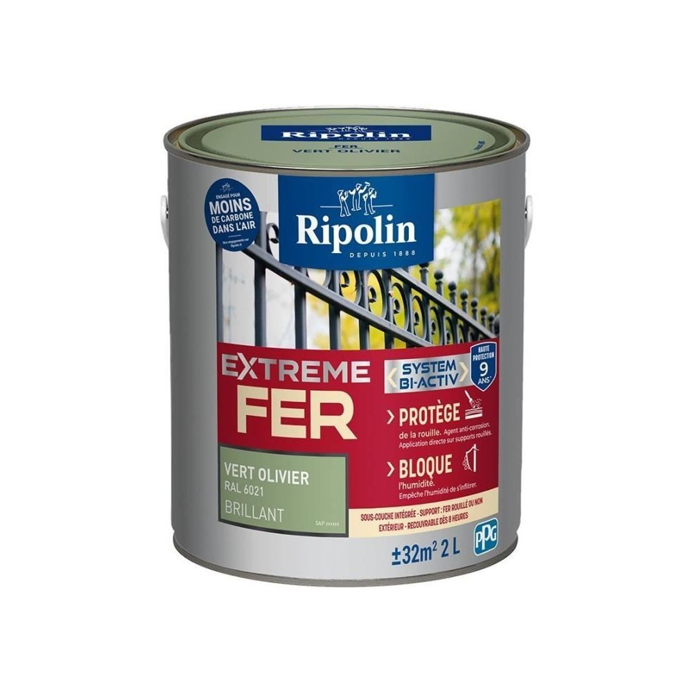 Peinture fer - RIPOLIN - 396707 - Vert olivier - Brillant - 2 L