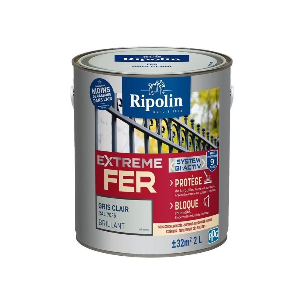 Peinture fer - RIPOLIN - 396709 - Gris clair - Brillant - 2 L