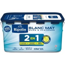 Peinture 2 en 1 murs et plafonds - Blanc mat - RIPOLIN - 2,5 L