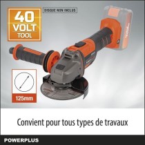 Meuleuse d'angle sans fil 40V 125mm BRUSHLESS - DUAL POWER POWDP35170 - Brique/Parpaing - Intensif livré sans batterie ni charg