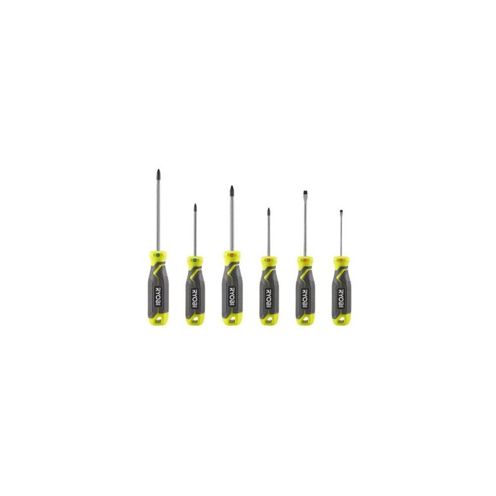 Jeu de 6 tournevis magnétiques RYOBI - RHSDS6PC - Embouts PH, PZ, SL - Poignées ergonomiques antidérapantes