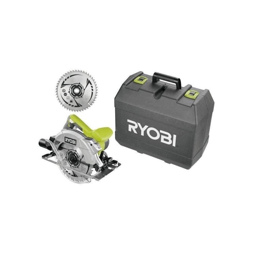 RYOBI - Scie circulaire 1 600 W laser + coffret, 2 lames 190 mm 24 & 48 dents, guide parallele, buse & clé de service - RCS1600