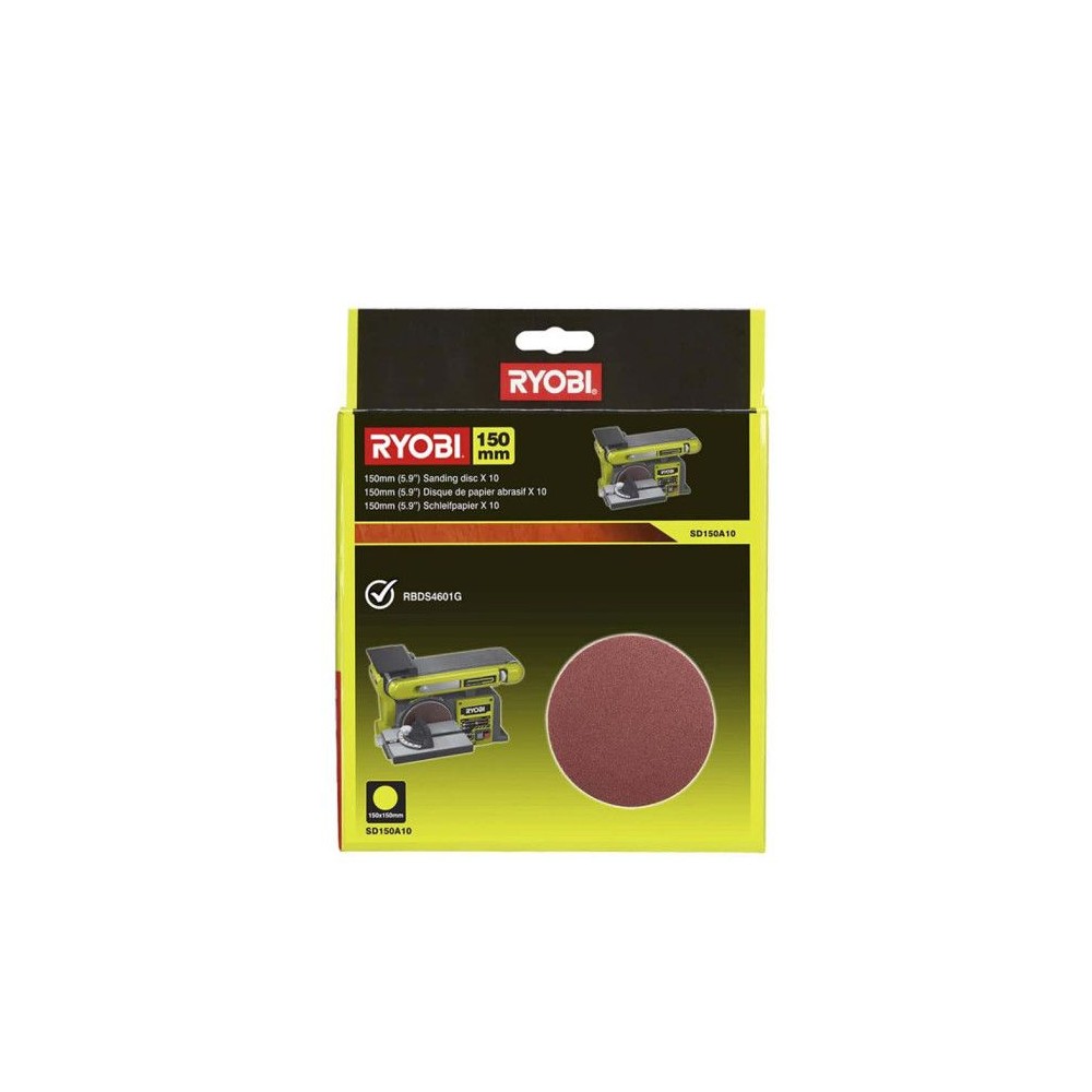 RYOBI - 10 disques diam. 150 mm autocollants grain 80 pour ponceuse a bande et a disque RBDS4601G - SD150A10