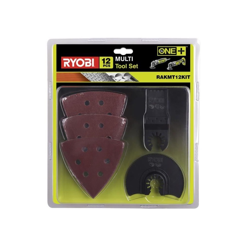 RYOBI - Kit d'accessoires multitool 12 pieces (1 lame segment + 1 lame segment pour bois + 10 patins abrasifs) - RAKMT12KIT