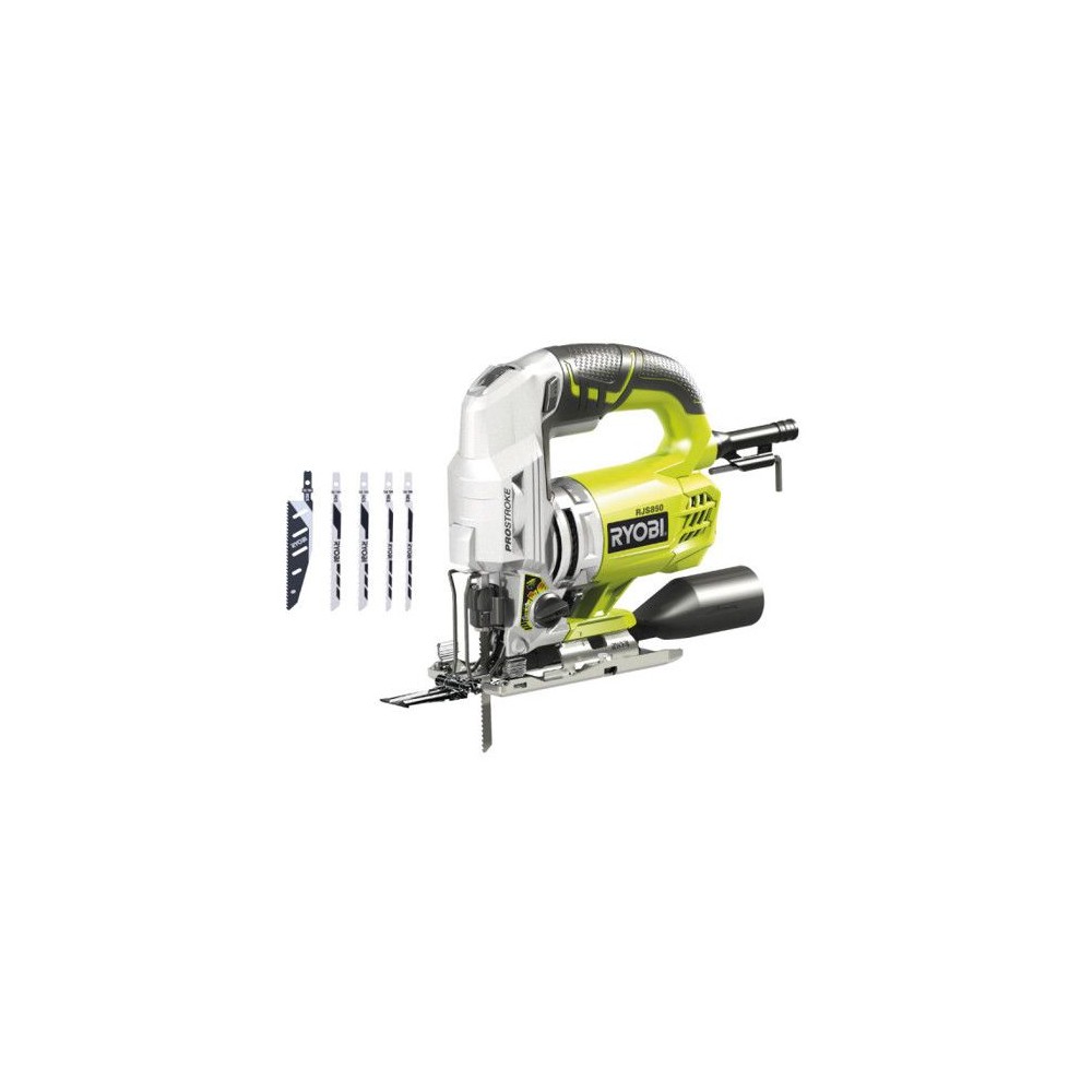 RYOBI - Scie sauteuse 600 W - 500-3 100 cp/min - 85 mm bois + coffret, buse d'aspiration, 5 lames & clé hexagonale - RJS850-KA5