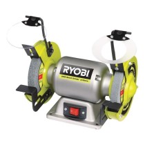 RYOBI - Touret a meuler 250 W + meule a ébavurer, meule de finition, 2 pare-éclats transparents et 2 porte-pieces - RBG6G1