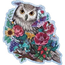 Puzzle en bois Hibou floral 150 pieces robustes et naturelles dont 15