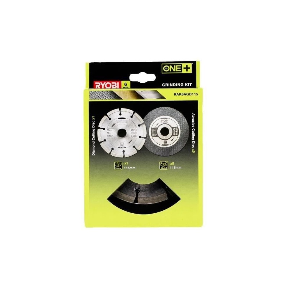 RYOBI - Kit 6 disques meuleuse diam. 115 mm - 1 disque diamant et 5 disques a tronçonner - RAK6AGD115