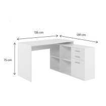 Bureau d'angle London - Panneaux de particules - Décor blanc - 136 x