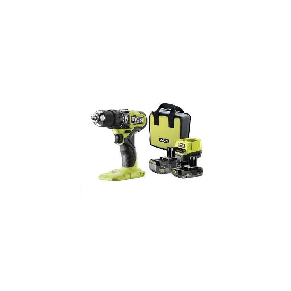 RYOBI - Perceuse-visseuse a percussion BRUSHLESS 18V ONE+ 54 Nm - 2 batteries 4 & 2 Ah, chargeur & sac de transport - RPD18BL1-2