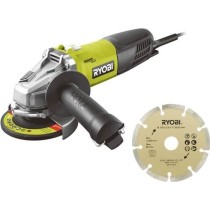 RYOBI - Meuleuse d'angle 800 W diam. 125 mm - 12 000 tr/min + sac, disque diamant 125 mm & clé de service - RAG800-125SD1