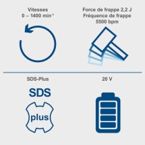 Perforateur brushless - SCHEPPACH - 20V IXES - 2,2 joules - SDS Plus - 1400 tours/min - sans batterie ni chargeur - BC-RHD230-X
