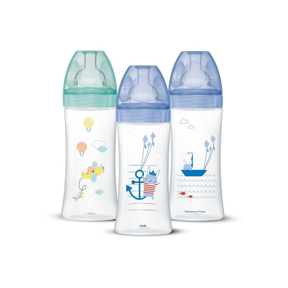 DODIE Lot de 3 Biberons Anti-Colique Sensation+ 330ml +6 Mois, Tétine