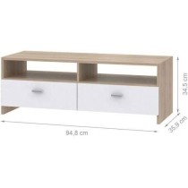 Meuble TV PILVI - Blanc mat et chene - Contemporain - L 95 x P 36 x H