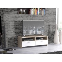 Meuble TV PILVI - Blanc mat et chene - Contemporain - L 95 x P 36 x H