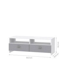 Meuble TV PILVI - Blanc et gris mat - Contemporain - L 95 x P 36 x H 3