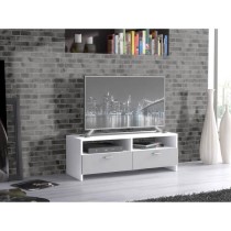 Meuble TV PILVI - Blanc et gris mat - Contemporain - L 95 x P 36 x H 3