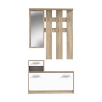 PEILI Vestiaire d'entrée avec miroir scandinave décor chene et blanc