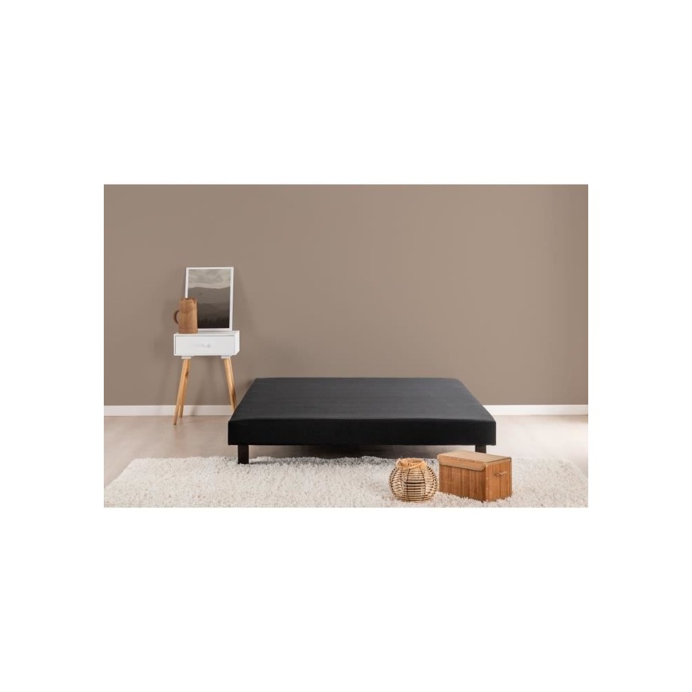 Sommier tapissier 160x200 cm - Noir - Pieds inclus - DEKO DREAM Rakenn