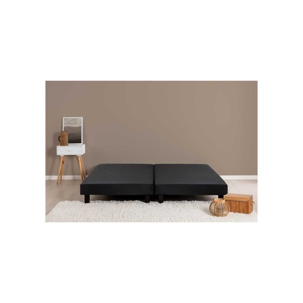 Sommiers tapissiers a lattes 2x80x200 cm - Bois massif Noir + Pieds -