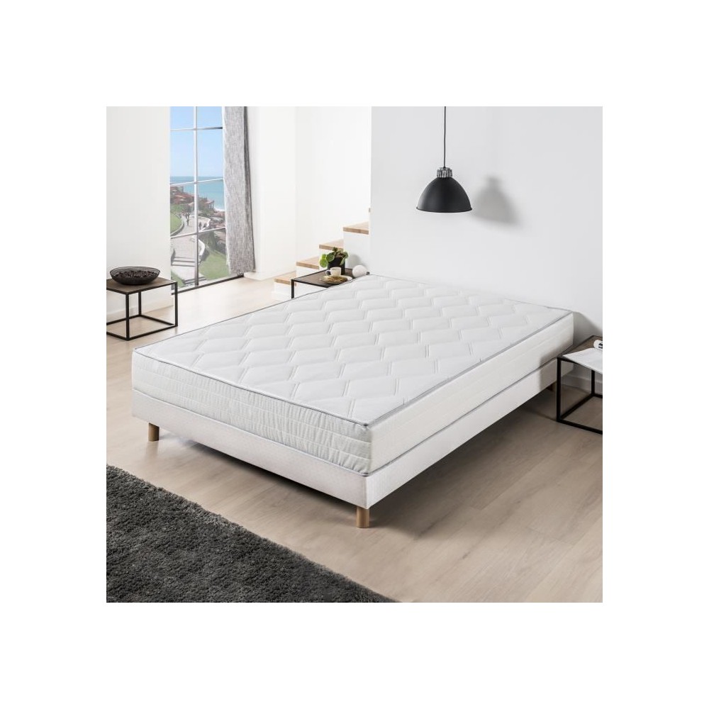 Ensemble Matelas ressorts + Sommier tapissier 140 x 190 cm - Confort