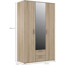 Armoire 3 portes battantes avec 1 miroir + 2 tiroirs - Décor chene So