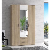 Armoire 3 portes battantes avec 1 miroir + 2 tiroirs - Décor chene So