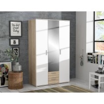 Armoire battante - Panneaux de particules - Blanc et chene - 3 portes