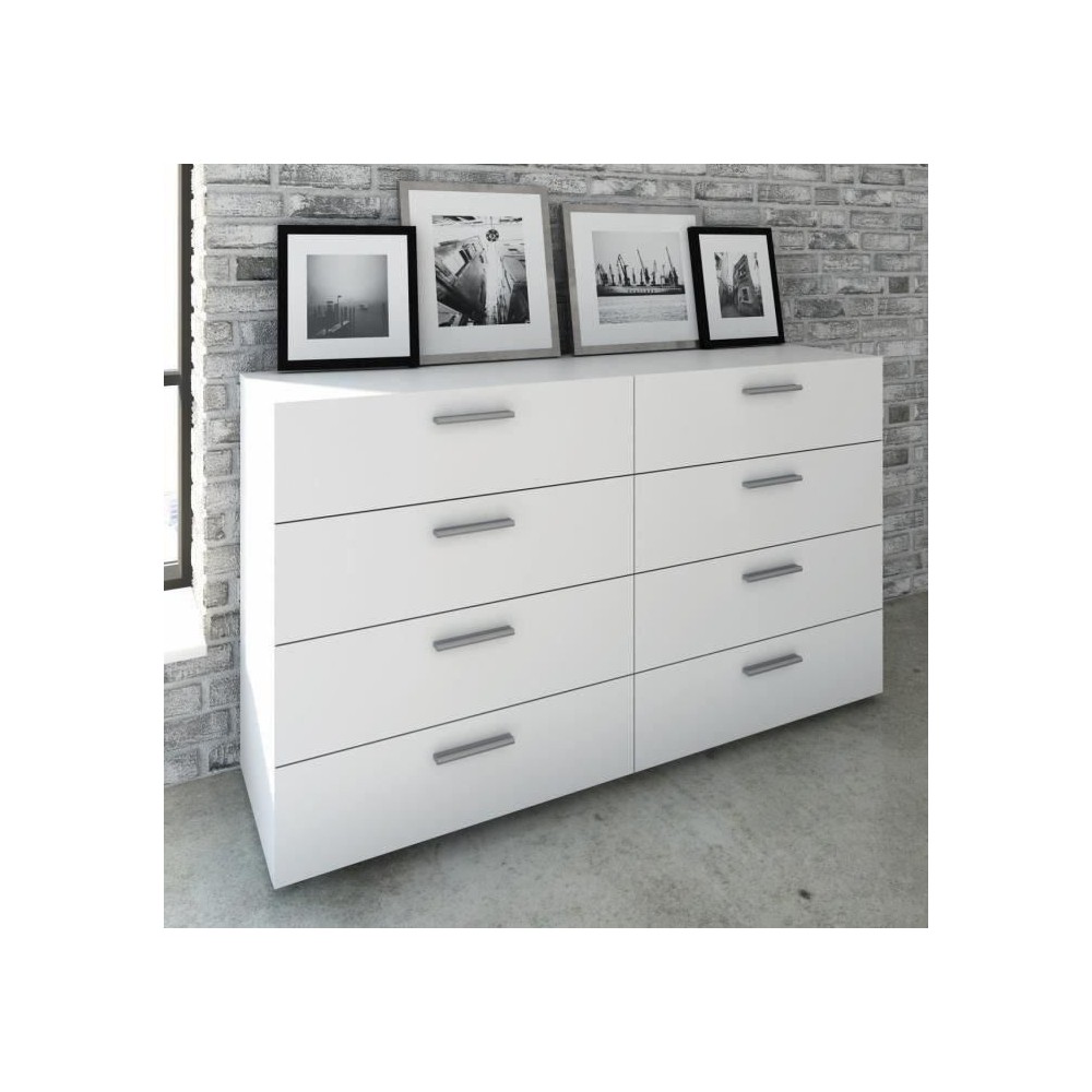 Commode de chambre TYHJA style contemporain blanc mat - L 140 cm