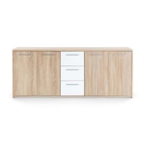 Buffet bas PILVI - 4 portes et 3 tiroirs - Blanc mat et chene sonoma -