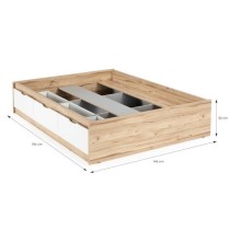 Lit adulte scandinave 3 tiroirs décor chene et blanc mat - l 140 x L