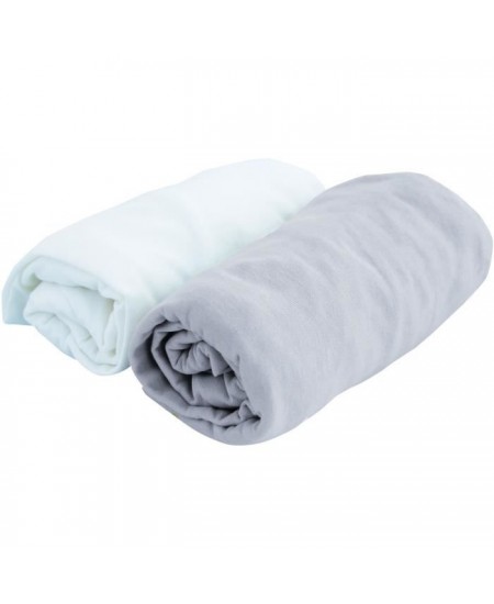 DOMIVA Lot de 2 draps housses jersey - 130 g/m² - 60 x 120 cm - Blanc et perle