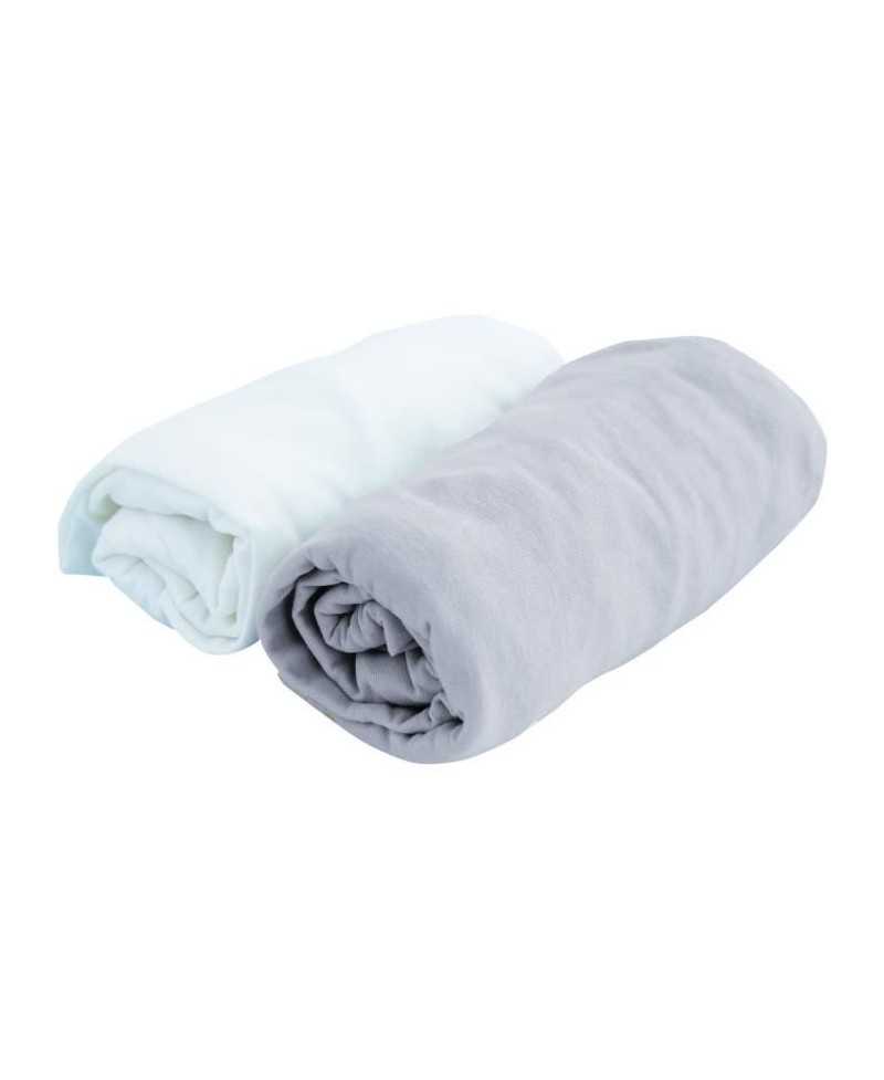 DOMIVA Lot de 2 draps housses jersey - 130 g/m² - 60 x 120 cm - Blanc et perle