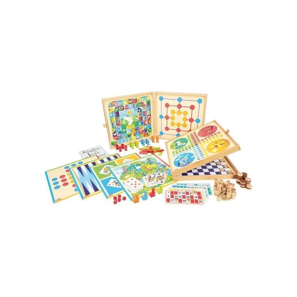 JEUJURA Coffret de Jeux classiques - 150 regles - Pions bois