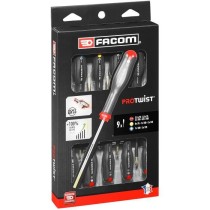 Coffret de 9 Tournevis Protwist FACOM - AT.9PB - Fente/Phillips/Prozidriv - Standard - Gris