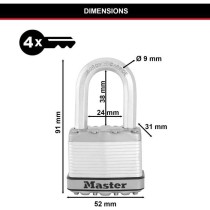 Cadenas Haute Sécurité - MASTER LOCK - M115EURTRILF - A Clé - Acier Laminé Recouvert - Extérieur - Anti-rouille - Anse M -