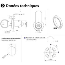 Barillet MEISTER - Demi-cylindre - Nickelé - 19 mm - 1 point - 2 clés