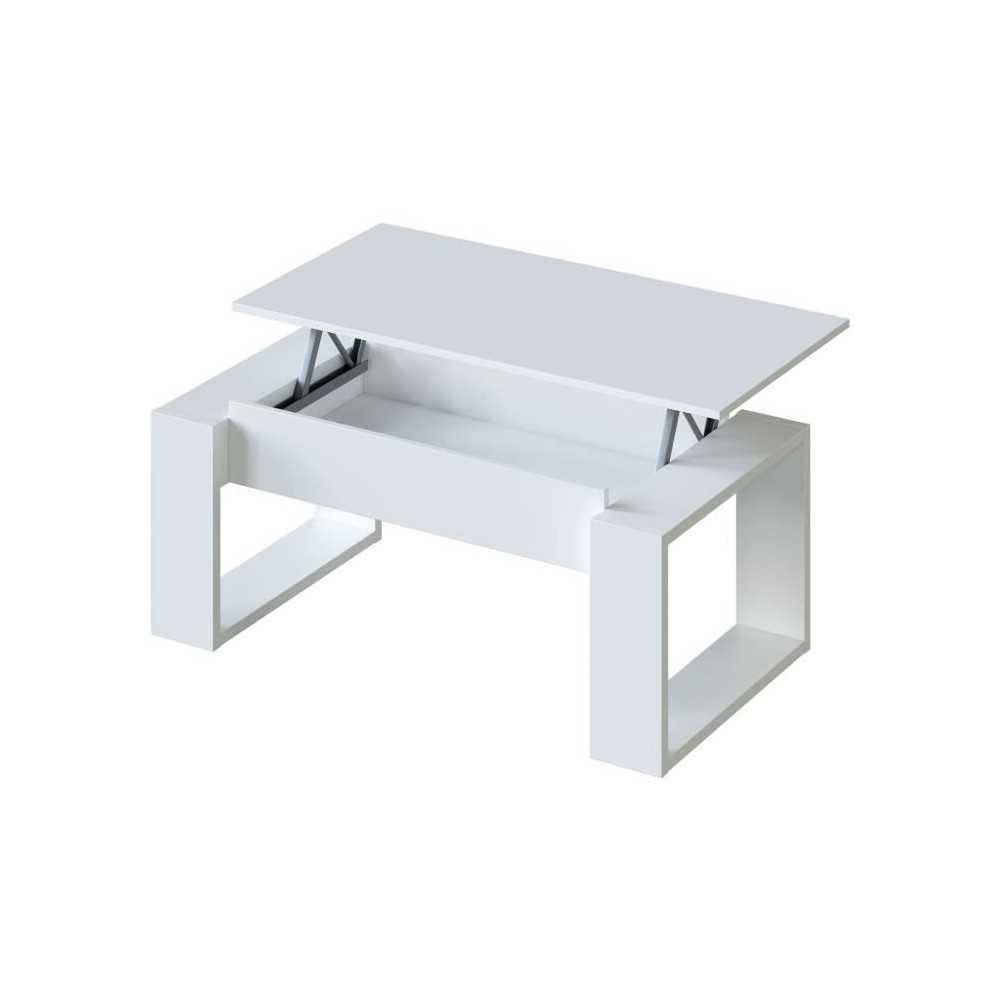 Table basse relevable - Mélaminé blanc - L 105 x P 55 x H 45 cm NOVA